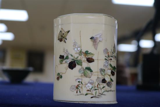 A Meiji period ivory shibayama box / canister